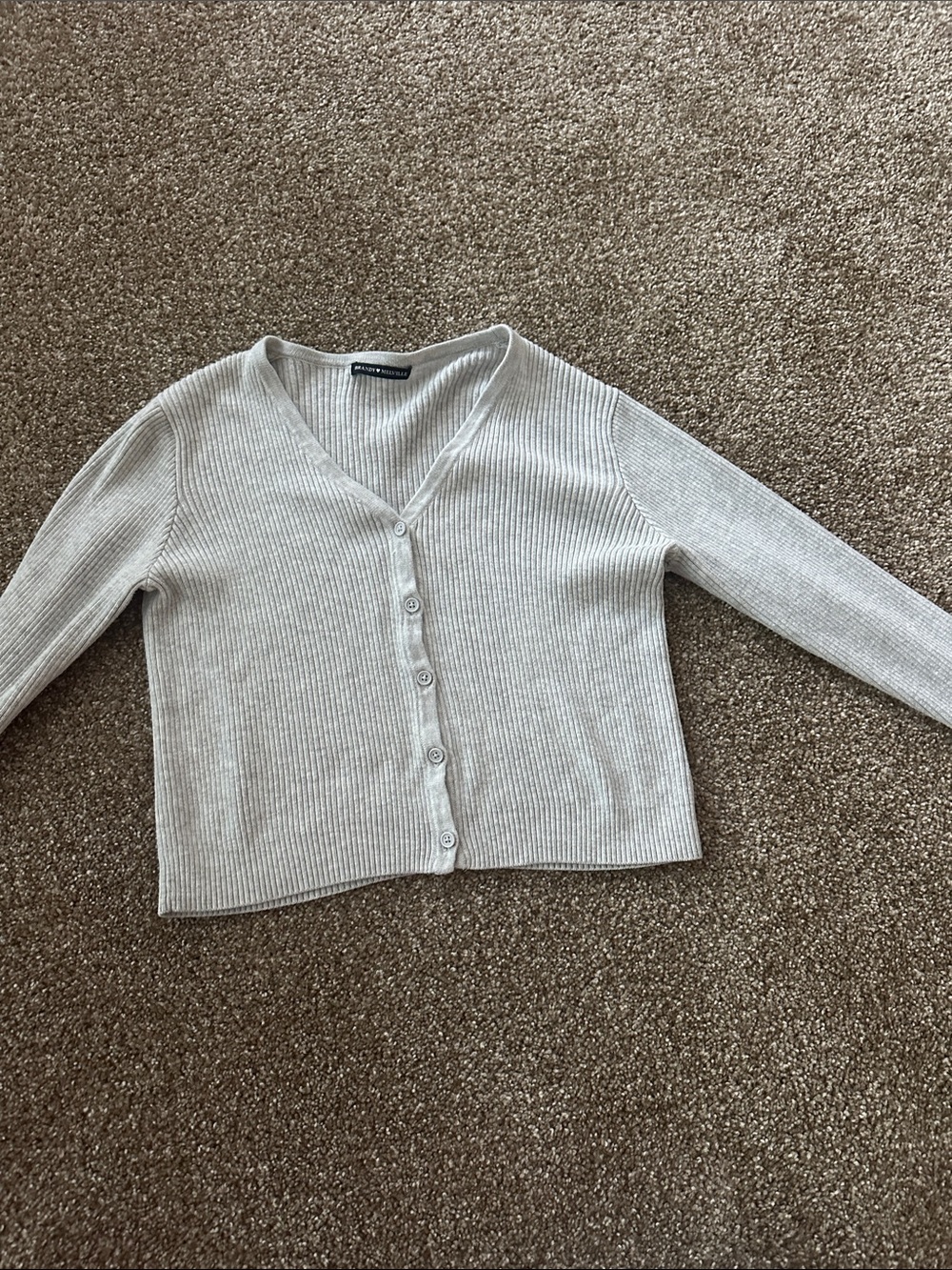 Brandy Melville Heather Cream Ribbed V-Neck Button-Up Cardigan